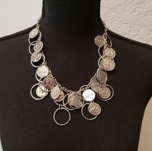 Bellydancer Dangling Silver Coined Necklace